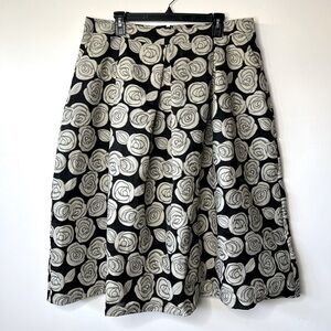 Black & Cream Rose Print A-Line Skirt